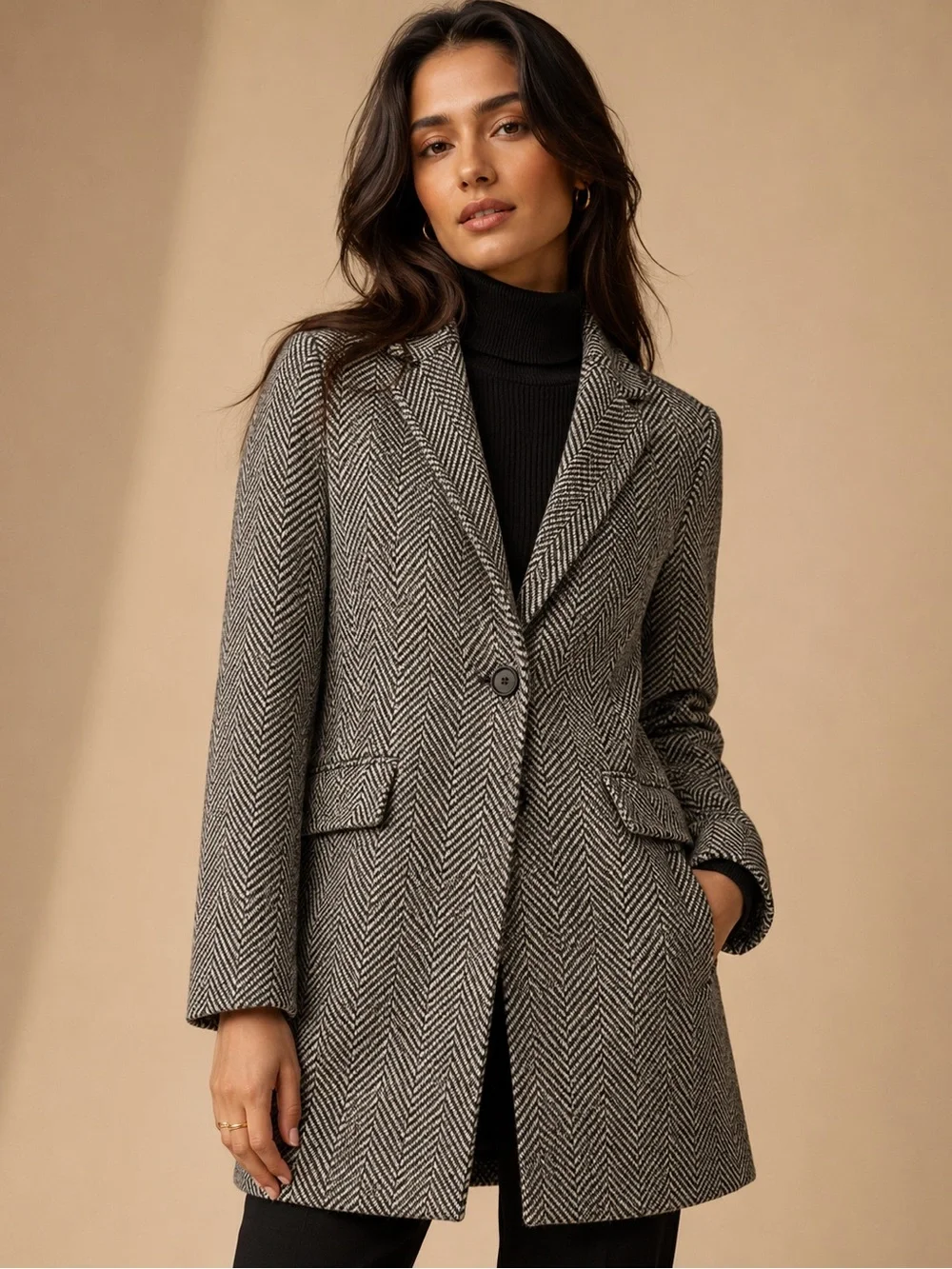 tea n rose Black & White Herringbone Blazer